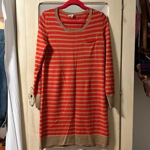 GAP long sleeved dress. Orange/tan stripes.  Size large